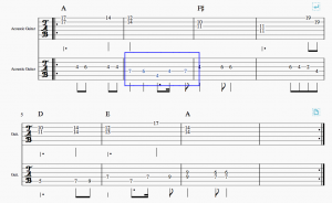 Screenshot of MuseScore notation software showing a highlighted section of music