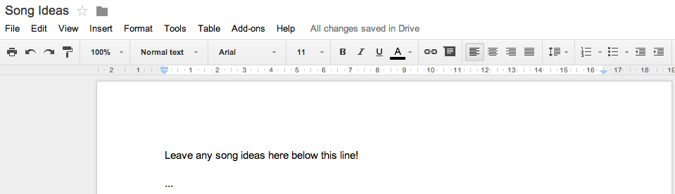 I use Google Docs to create a list of students' song ideas.